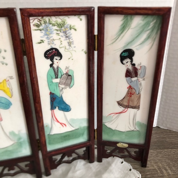 Vtg Hand Painted Asian Folding Tabletop Divider - Picture 3 of 15